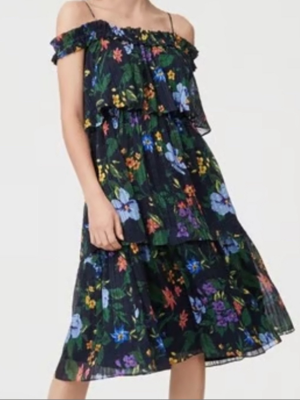 Roomy Club Monaco 100% Silk Floral Tiered Sundress spaghetti straps S/M